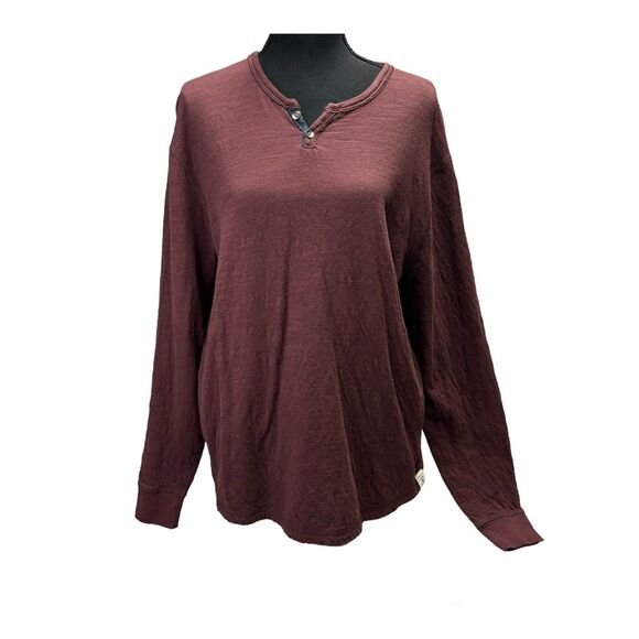Lucky Brand Henley Long Sleeve Shirt Maroon Cotton Pull Over Men's Size Large - Picture 6 of 12